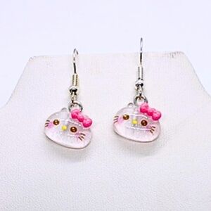 Earrings Hello Kitty Cat Kitten Sanrio Pink Bow Acrylic Cute Kawaii Girl Jewelry